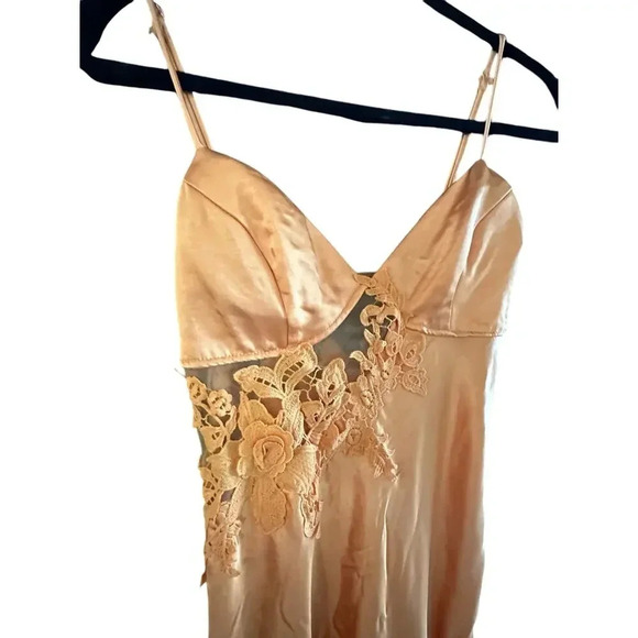Saint + Secrets Yellow Satin Lace Midi Slip Chemise Dress Size Small - Picture 5 of 9